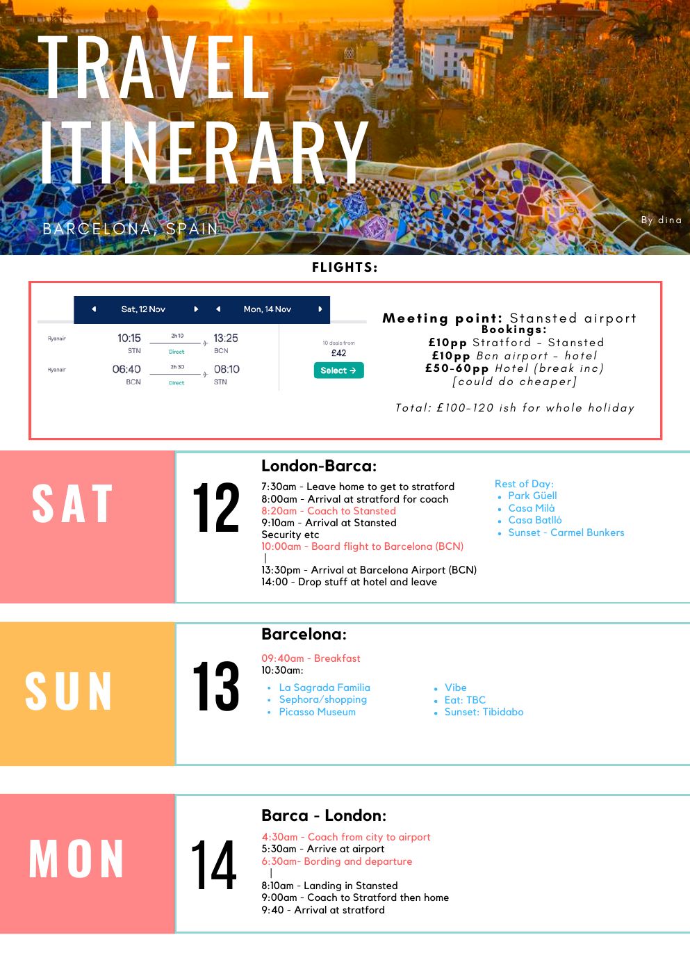 Travel itinerary example