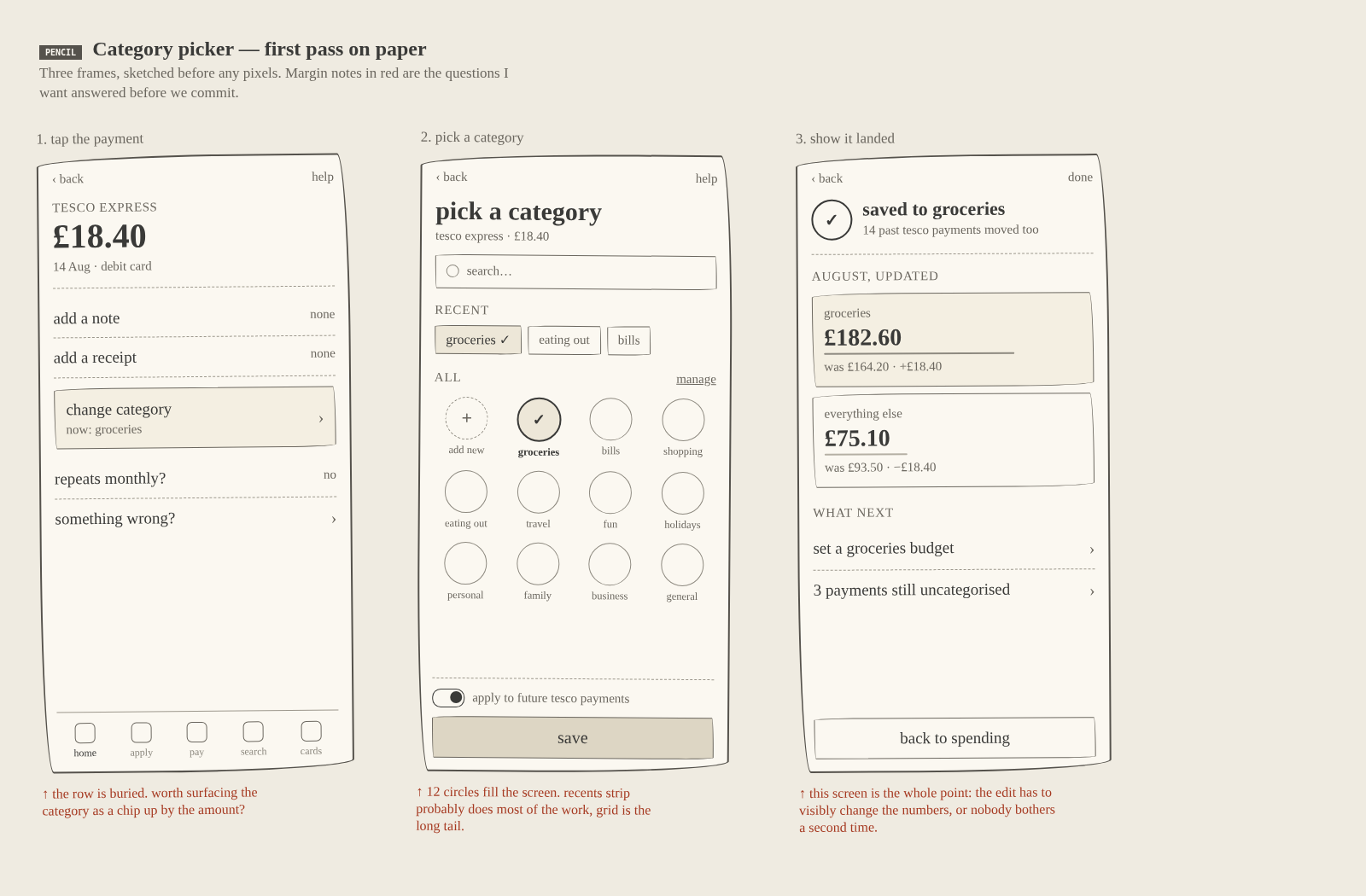 Pencil sketch exploration for Lloyds category picker
