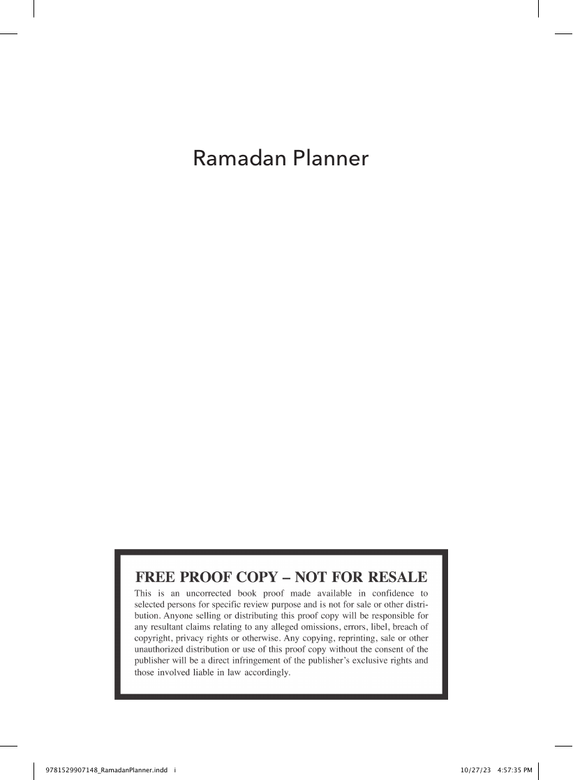 Penguin Random House proof copy page for Ramadan Planner